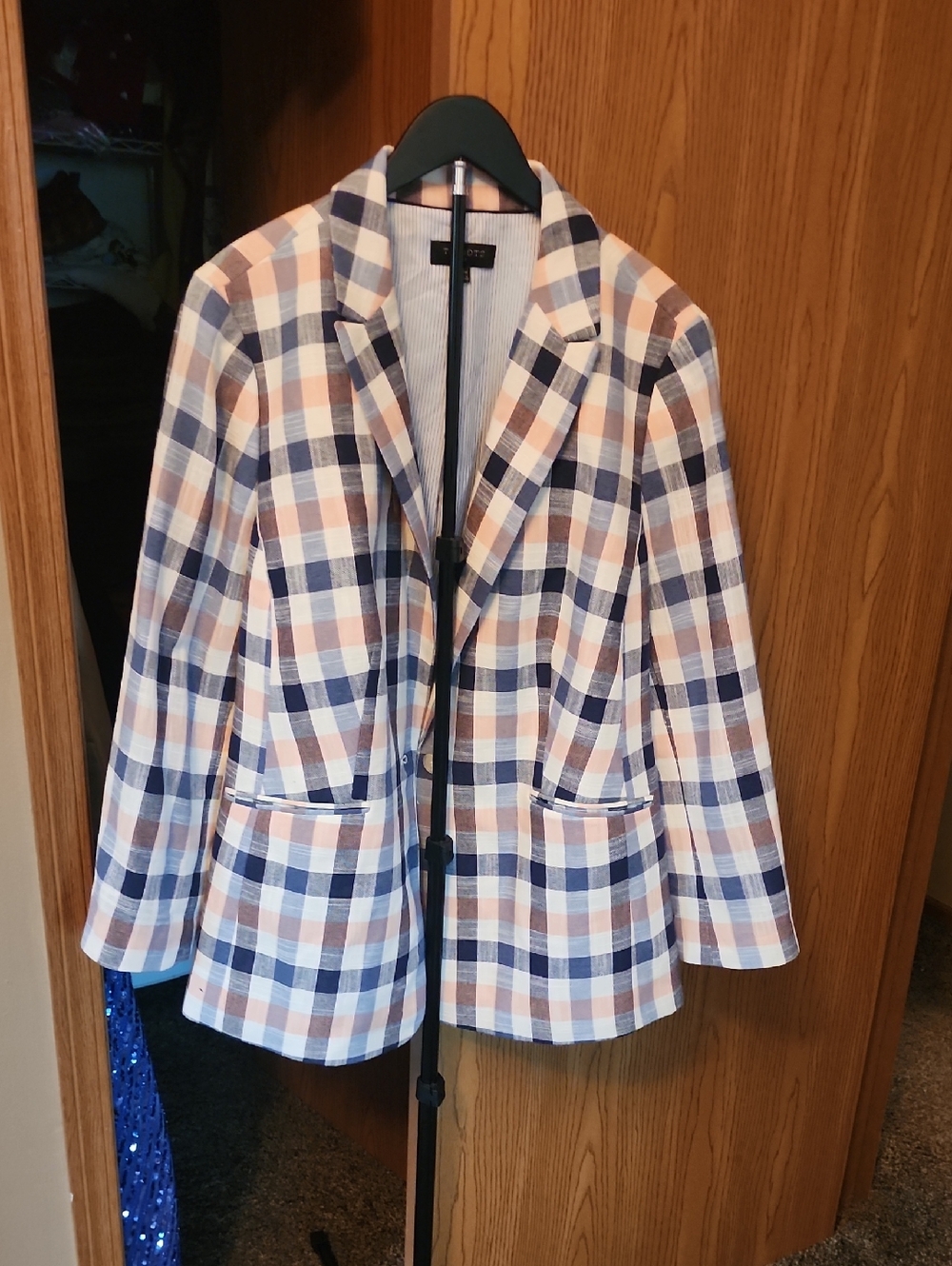 Talbots Plaid Blazer in Navy, Cream & Peach Checks